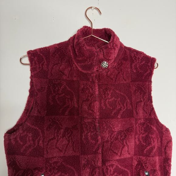 On Course Kerrits Womens Sherpa Fleece Vest Small Red Cinch Equestrian Cowgirl - Picture 2 of 8